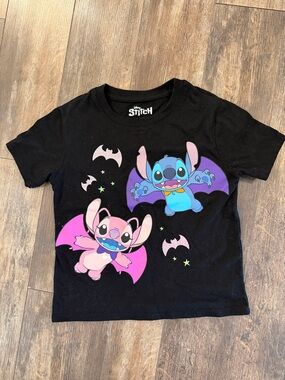 Disney Black Tee with Blue & Pink Stitch Bat Characters